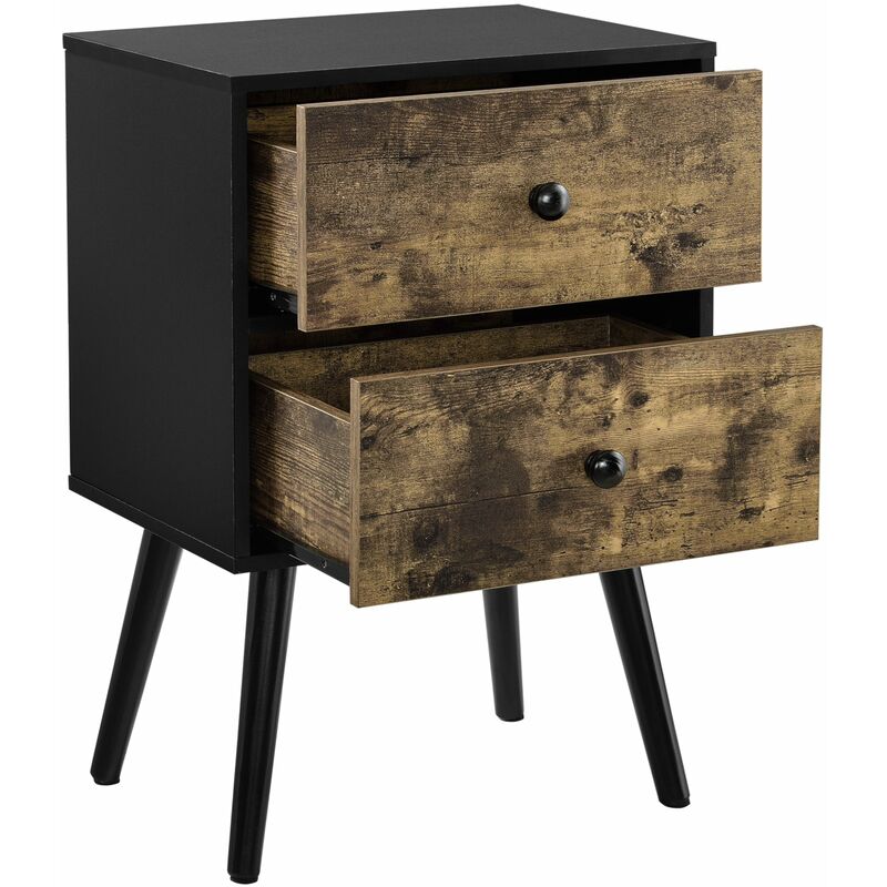 Petite table avec 2 tiroirs de chevet de nuit commode armature de table et tiroirs pieds en pin effet bois 60 cm noir