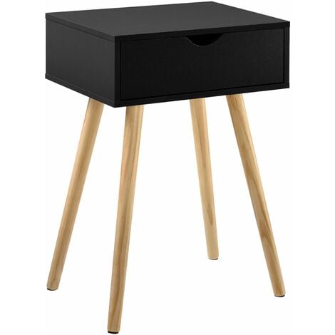 Petite table avec tiroir table de nuit table de chevet commode meuble de rangement pieds de table en pin 60 cm noir - Noir