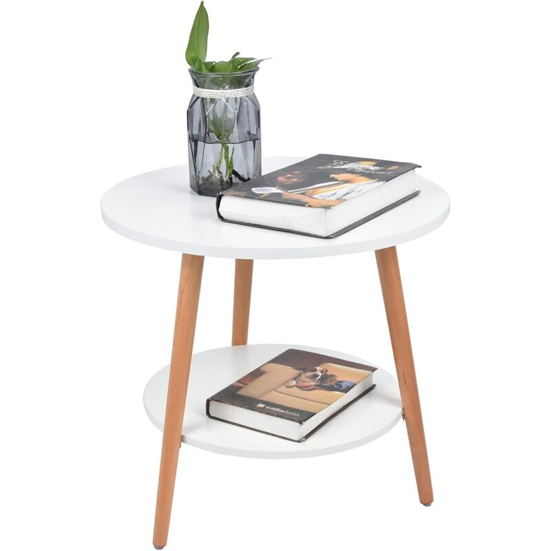 Ineasicer - Petite table basse ronde pour apéritifs, table basse blanche à 2 niveaux, table basse moderne, petite table basse, table basse avec