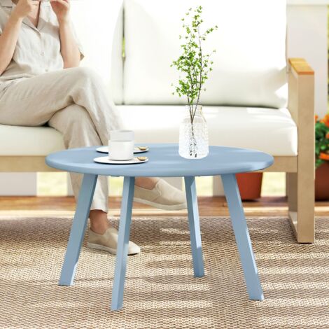 Petite table basse ronde. table d'appoint avec patins antidérapants. cadre en métal. pour jardin. Ø 70 x 42 cm. bleu