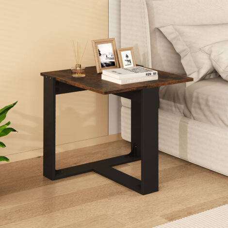 Petite Table Basse, Table d'Appoint Carrée, Base en Métal en Forme de T, Design Noir, Étagère pour Petits Espaces, Salon, Chambre, 50 x 50 x 50 cm
