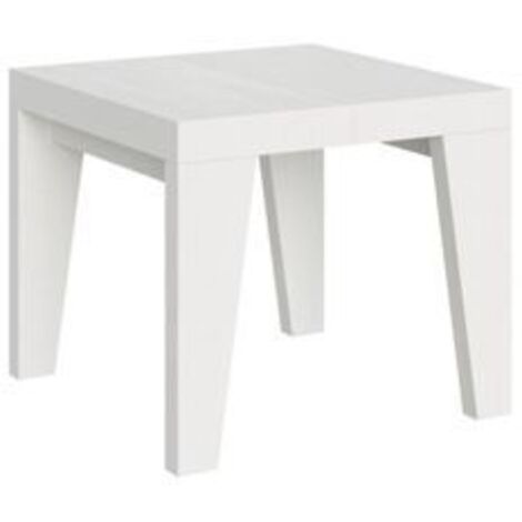 Petite table carrée 90-90cm extensible 10 personnes 90 à 246cm blanc Naxo-Pied et support sur roulettes