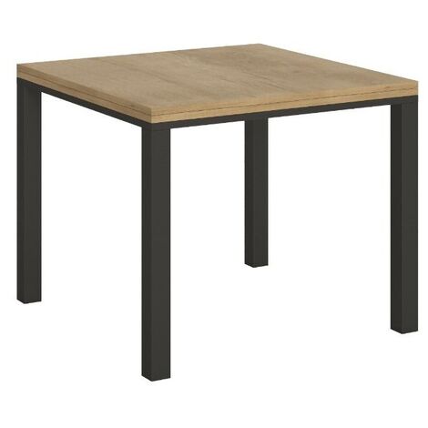 Petite table carrée 90-90cm extensible 90 à 180cm bois clair et cadre métal anthracite Diva