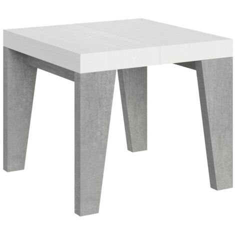 Petite table carrée extensible bois blanc et gris 90 à 246cm Naxo-Support 4 pieds
