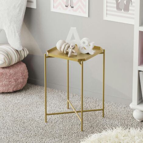 Petite table d’appoint dorée carrée, pieds croisés SFAX