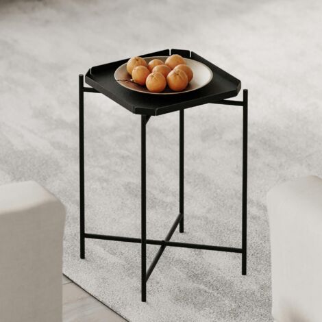 Petite table d’appoint noire carrée, pieds croisés SFAX