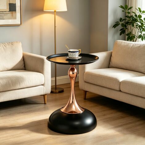 Petite table d’appoint ronde 38cm base métallique noire,style Martini. Convient au salon,chambre,balcon et table de chevet.
