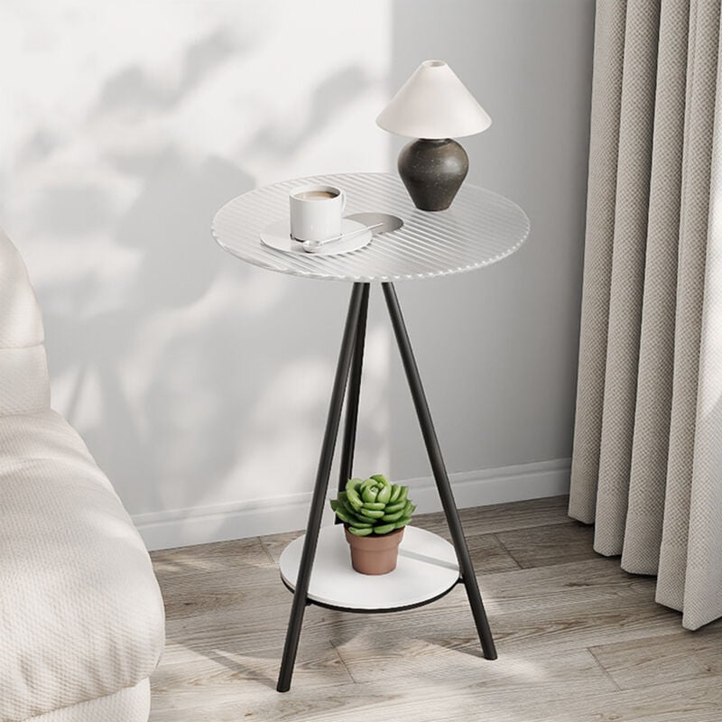 Sinbinta - Petite Table d'Appoint Salon, Bout de Canapé Ronde en Verre Trempé Table de Chevet Cadre en Métal Guéridon Design Moderne pour Chambre