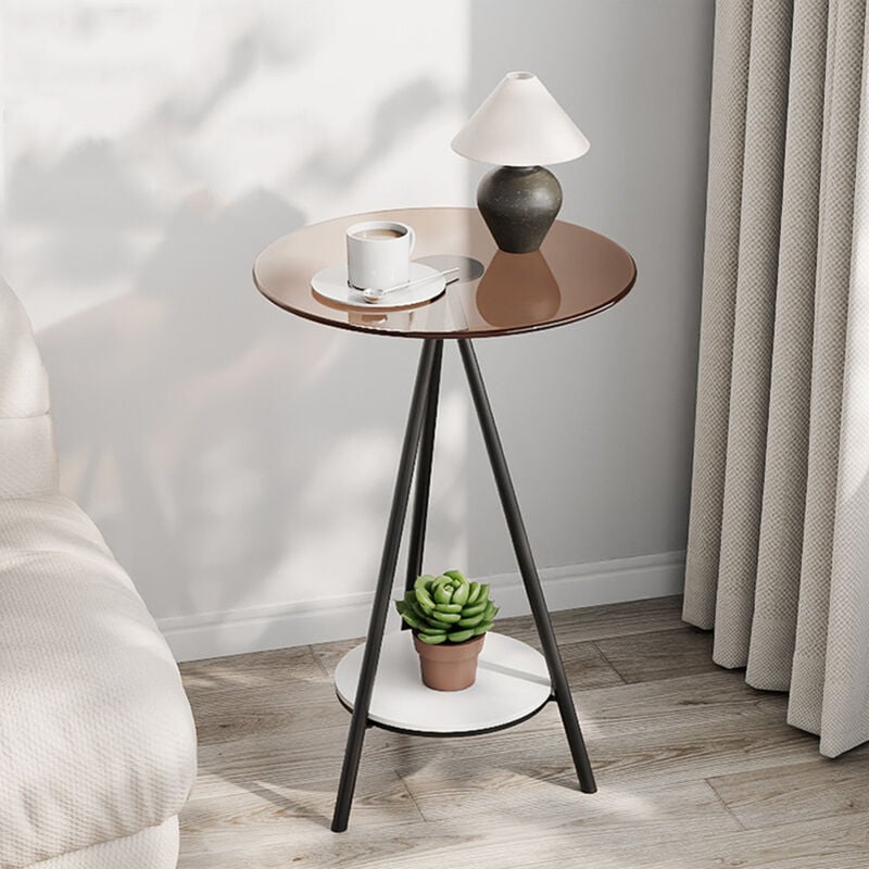 Sinbinta - Petite Table d'Appoint Salon, Bout de Canapé Ronde en Verre Trempé Table de Chevet Cadre en Métal Guéridon Design Moderne pour Chambre