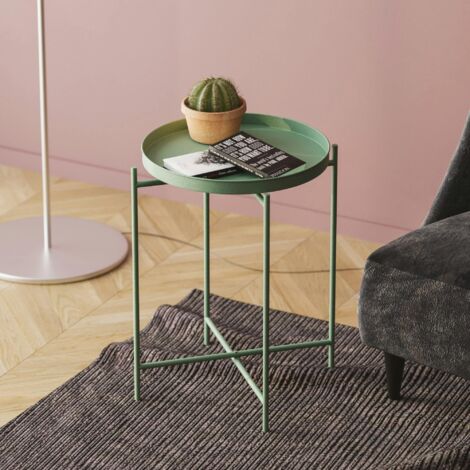 Petite table d'appoint verte - structure ronde, métal SFAX