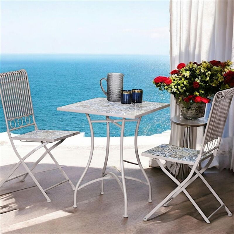 Pier Import - Petite table de jardin carreaux de ciment bleu et taupe 58 cm grenade