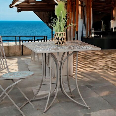 Petite table de jardin en mosaïque bleue et taupe (78x78 cm) GRENADE