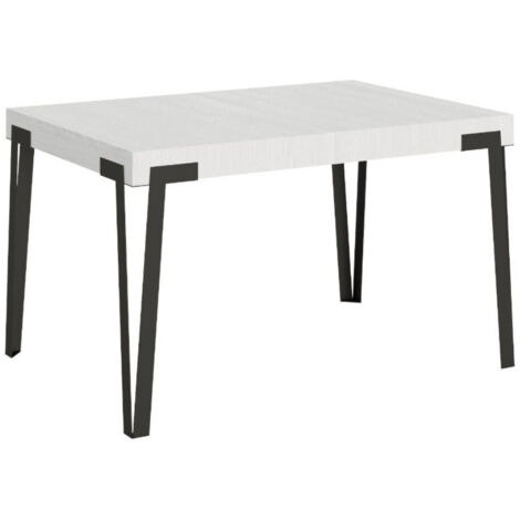 Petite table extensible rectangulaire bois blanc et pieds métal anthracite L 130 à 234cm Konta