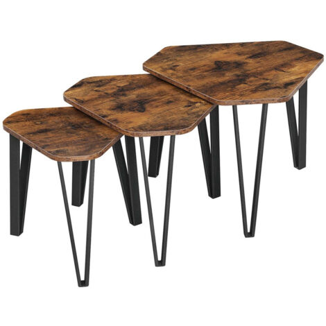 Petite tables d’appoint lot de 3 tables gigognes bouts de canapé pour salon empilable robuste assemblage facile structure en acier style industriel marron