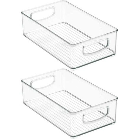 Petites boîtes de rangement transparentes en plastique avec poignées, idéales pour les classeurs, les étagères, les tiroirs de bureau, etc. Lot de 2 - Transparentes