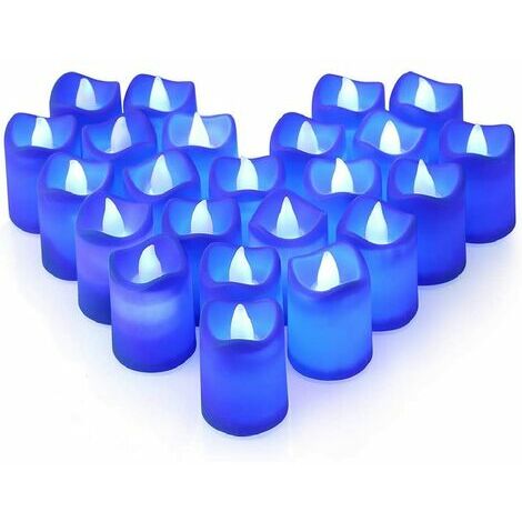 Petites Bougies LED, Sans Flamme, Bougies Scintillantes à Piles pour Fête de Mariage Bougies de Souhaits LED de Noël [Batterie Incluse] Bleu 24 Pièces