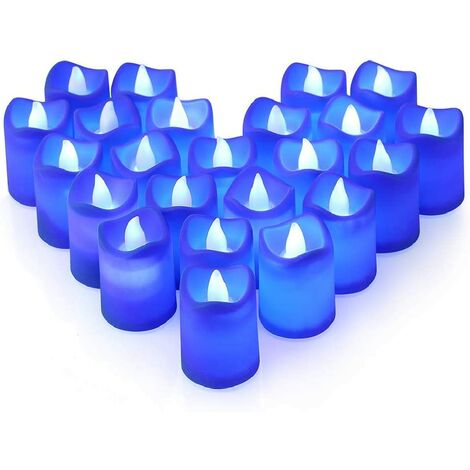 Petites Bougies LED, Sans Flamme, Bougies Scintillantes à Piles pour Fête de Mariage Bougies de Souhaits LED de Noël [Batterie Incluse] Bleu 24 Pièces