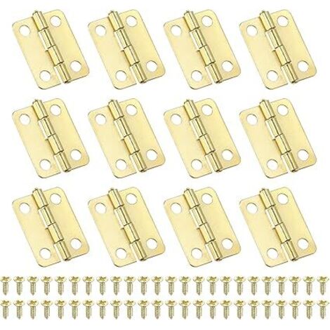 Petites Charnières Bout 16mm, 12 Pcs Mini Charnière avec Vis pour Boîtes à Bijoux en Bois, Portes de Tiroir d'Armoire, Portail, Doré
