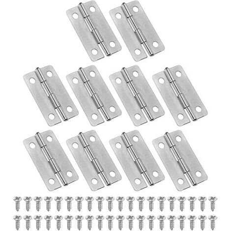 Petites Charnières Bout 30mm, 10 Pcs Mini Charnière avec Vis pour Boîtes à Bijoux en Bois, Portes de Tiroir d'Armoire, Portail, Argenté