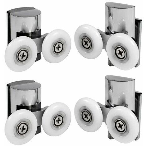 Petites Ecrevisses – Lot de 4 roulettes porte douche double 23mm – Rouleaux nylon pour portes en verre 4-8mm – Installation fluide et silencieuse