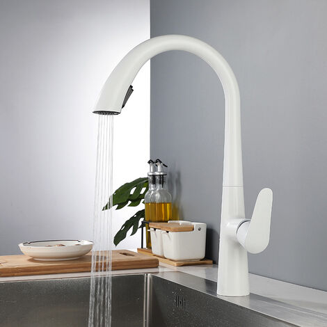 Petites Ecrevisses – Robinet de cuisine mitigeur monocommande rotatif 360° – Douchette extractible – Laiton épaissi – Valve céramique haute qualité – Modes moussant et douche