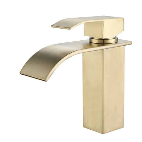 Petites Ecrevisses – Robinet mitigeur lavabo cascade or brossé – Acier inoxydable antirouille – Débit doux sans éclaboussures – Installation facile