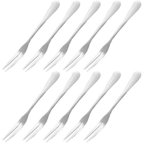 Petites fourchettes en acier inoxydable pour cocktails, amuse-gueules, desserts et fêtes - 10 pièces - Fourchettes à fruits à 2 dents