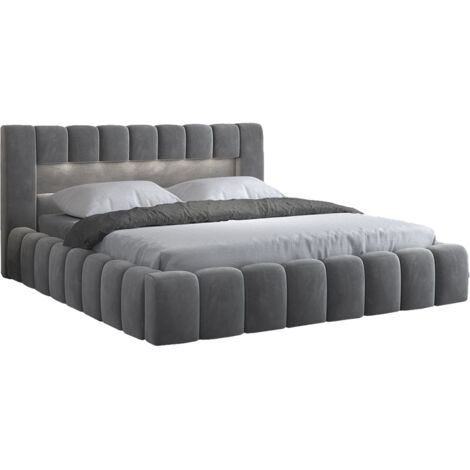 Petits-Meubles – Lit coffre 160x200 avec sommier inclus – Tissu velours hydrophobe 100% polyester – Structure en bois de pin et métal – Hauteur d'assise 30 cm