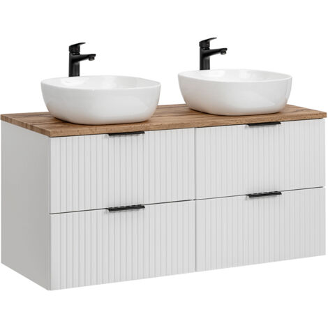 Petits-Meubles – Meuble double vasque 120 cm – 2 vasques en céramique – 4 tiroirs avec fermeture silencieuse – Panneaux mélaminés et MDF FSC