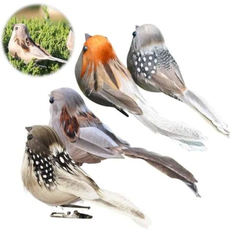 Petits oiseaux artificiels, 12 figurines d'oiseaux en plumes artificielles avec pinces, oiseaux en mousse pour Noël, bricolage, jardinage, décoration de mariage - aléatoire