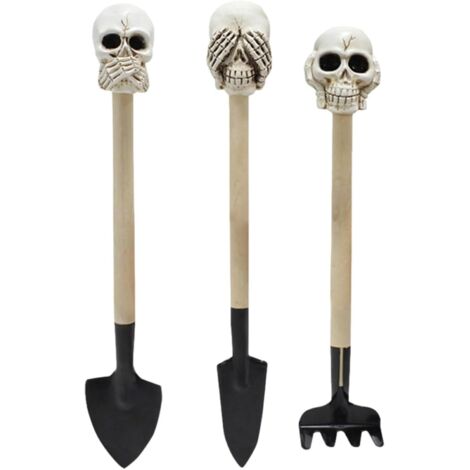 Petits Outils de Jardin - Ensemble d'outils à Main avec crâne Gothique de 3 pièces, Outils de Jardinage avec tête en Fer Kit de Soin Portable des succulentes avec râteau et Pelle