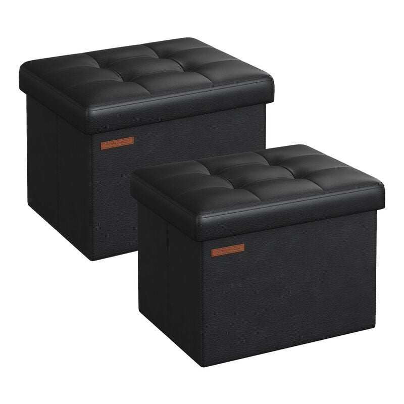Songmics - Petits Tabourets de Rangement Pliables, Lot de 2, Repose-Pieds, Poufs, pu, 31 x 41 x 31 cm, Capacité de Charge 130 kg, pour Salon,