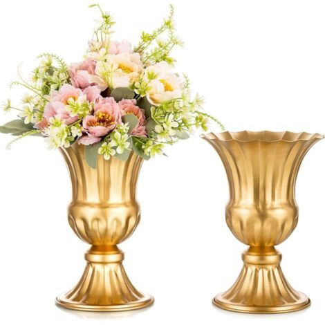 Petits Vase en Métal Or Lot de 2 - Vases de Trompette Élégants Vases de Centres Mariage Arrangements de Fleurs Décoration pour Fête d'anniversaire Maison Salon Fête Bureau, 16cm