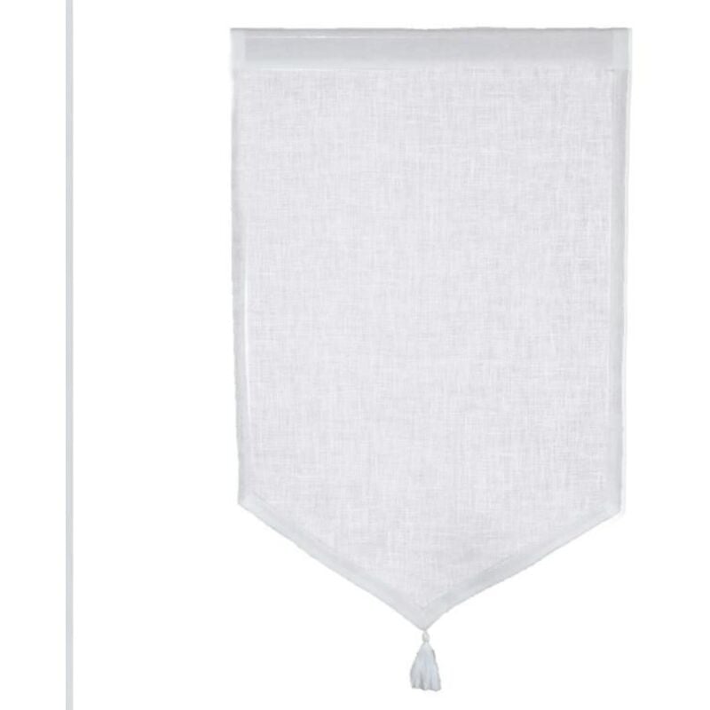 Paire de petits voilages en 100% lin avec pointe et pompon Blanc 45x70 cm
