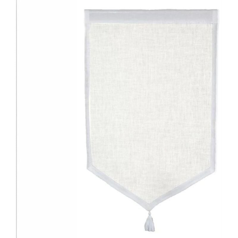 Paire de petits voilages en 100% lin avec pointe et pompon Ecru 60x90 cm