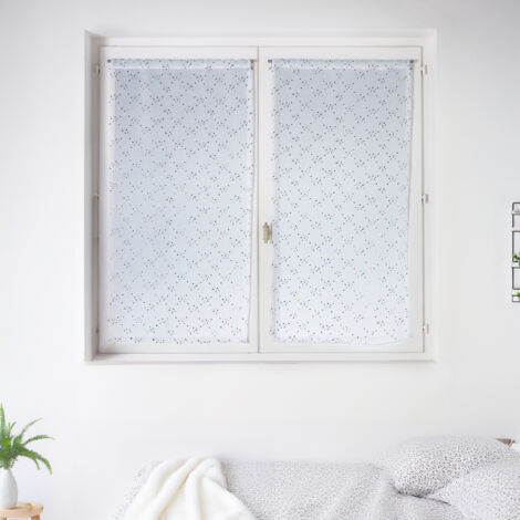 Petits voilages à la Paire en Etamine Motifs Petits Points Blanc 60x160 cm