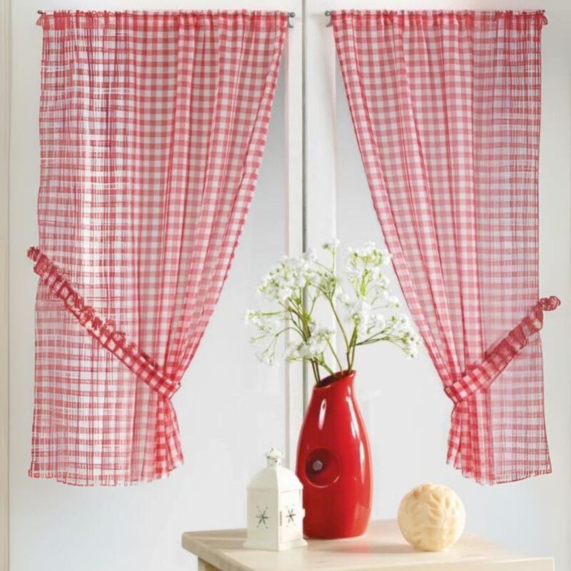Paire petits voilages à carreaux rouges normands Rouge 55x120 cm