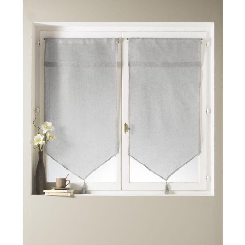 Paire de voilage à parement haut en macramé 'coeur' Gris clair 45x120cm