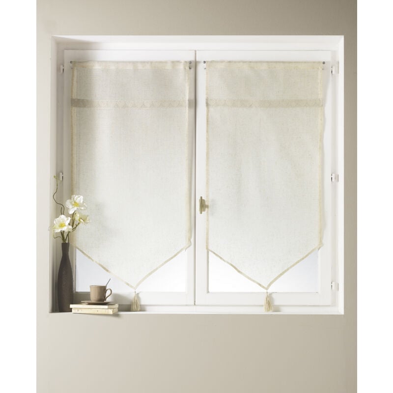 Paire de voilage à parement haut en macramé 'coeur' Ivoire 45x120cm