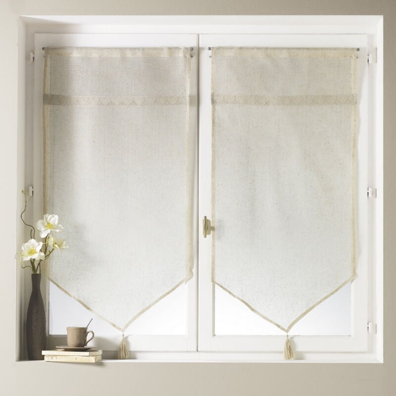 Paire de voilage à parement haut en macramé 'coeur' Naturel 60x120 cm