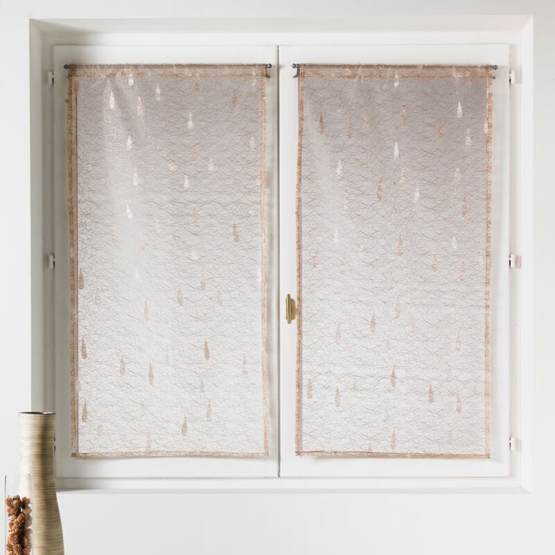 Paire de petits voilages Organza et Jacquard à motifs gouttes Ivoire 60x120 cm