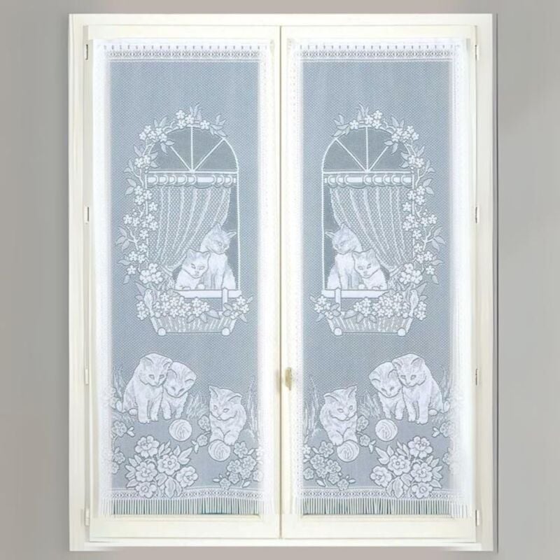 Paire de Petits voilages Droits à Franges Blanc 60x220 cm