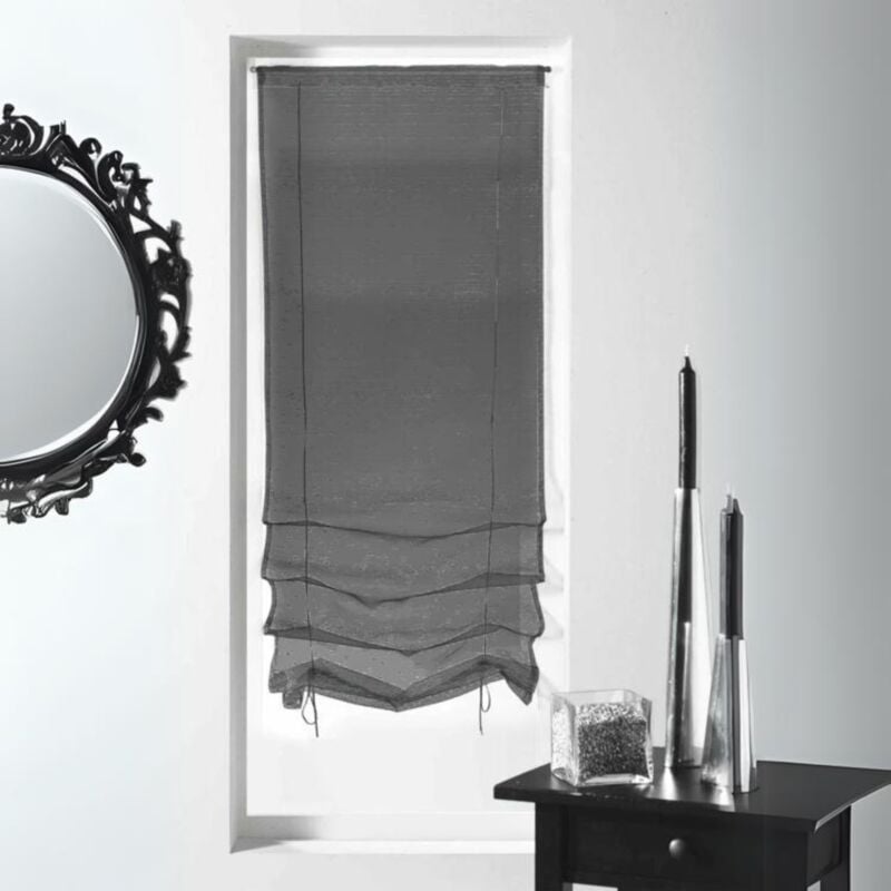 Petit voilage à remonter en organza fantaisie 'goutte d'eau métallique' Gris clair 90x200 cm