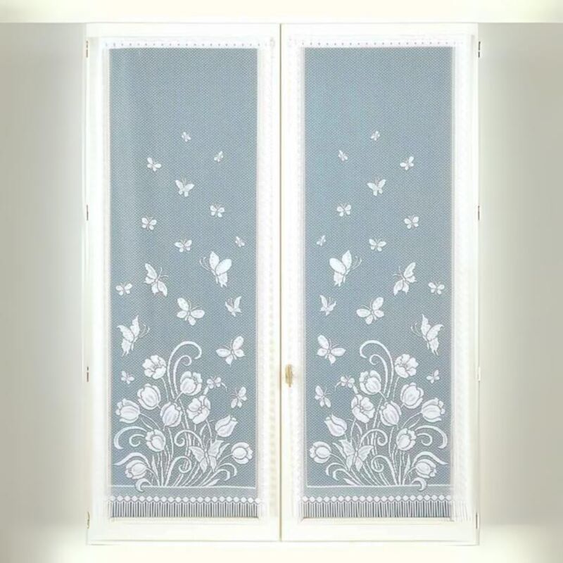 Paire de Petits voilages Frangés et Dentellés Blanc 60x160 cm