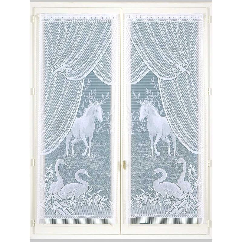 Paire de petits voilages Esprit 'Equestre' Blanc 60x160 cm