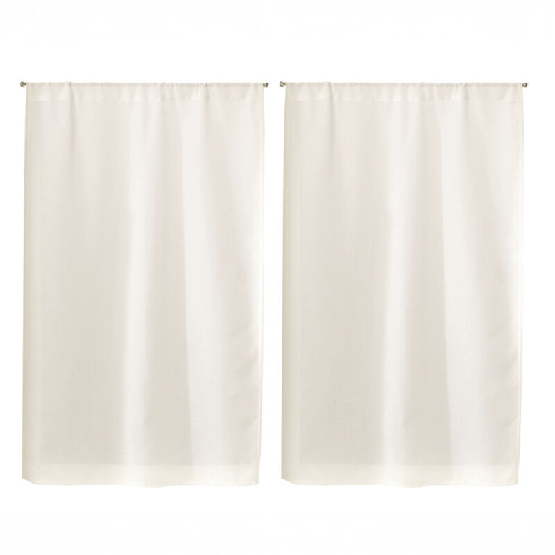 Paire de Vitrages Unis en Etamine Blanc 55 x 90 cm - Blanc