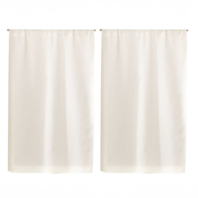 Paire de Petits rideaux Unis en Etamine Blanc 55x120 cm