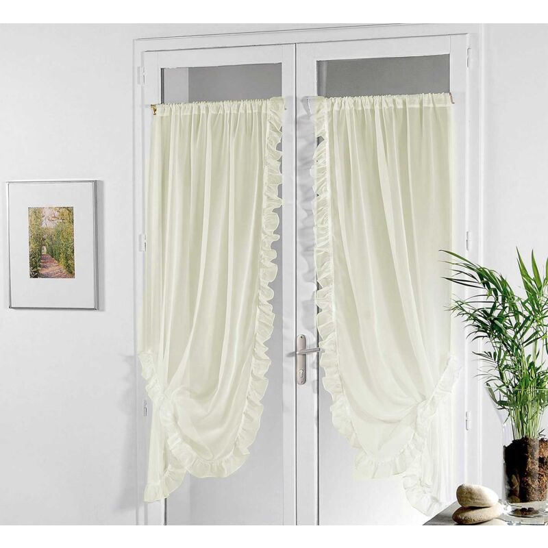 Linder - Voilage Bonne Femme en Tergal et Lin Ecru 95x210 cm