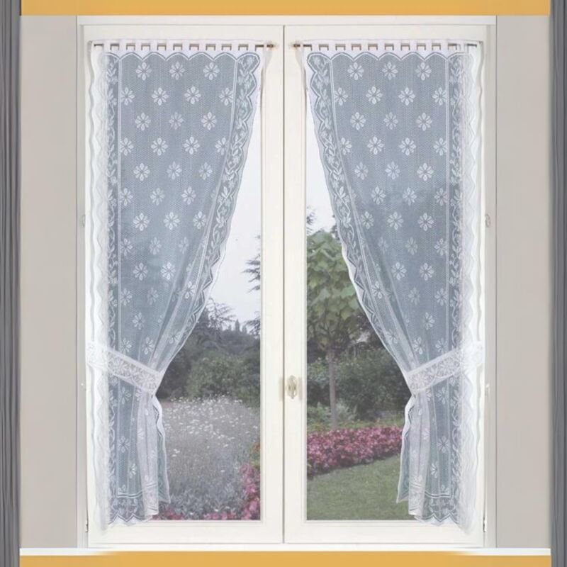 Paire de Rideaux 'Bonne-Femme' avec Embrasses Blanc 60x120 cm