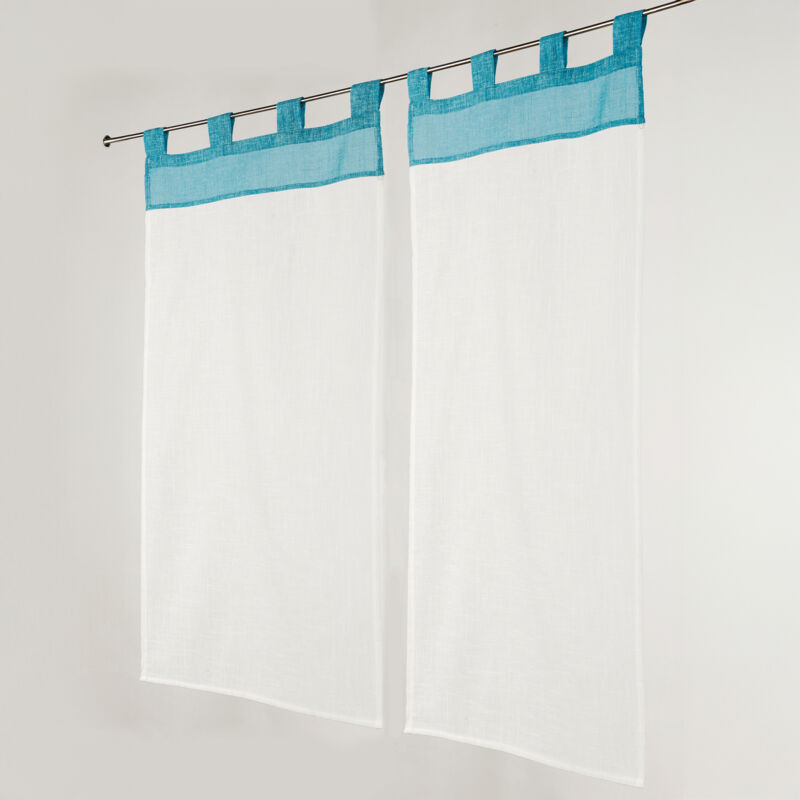 Paire de Petits voilages Voile Aspect Lin Bleu 45x90 cm
